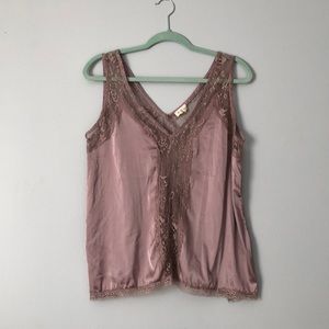 POL Lace and Silk Mauve Tank Top